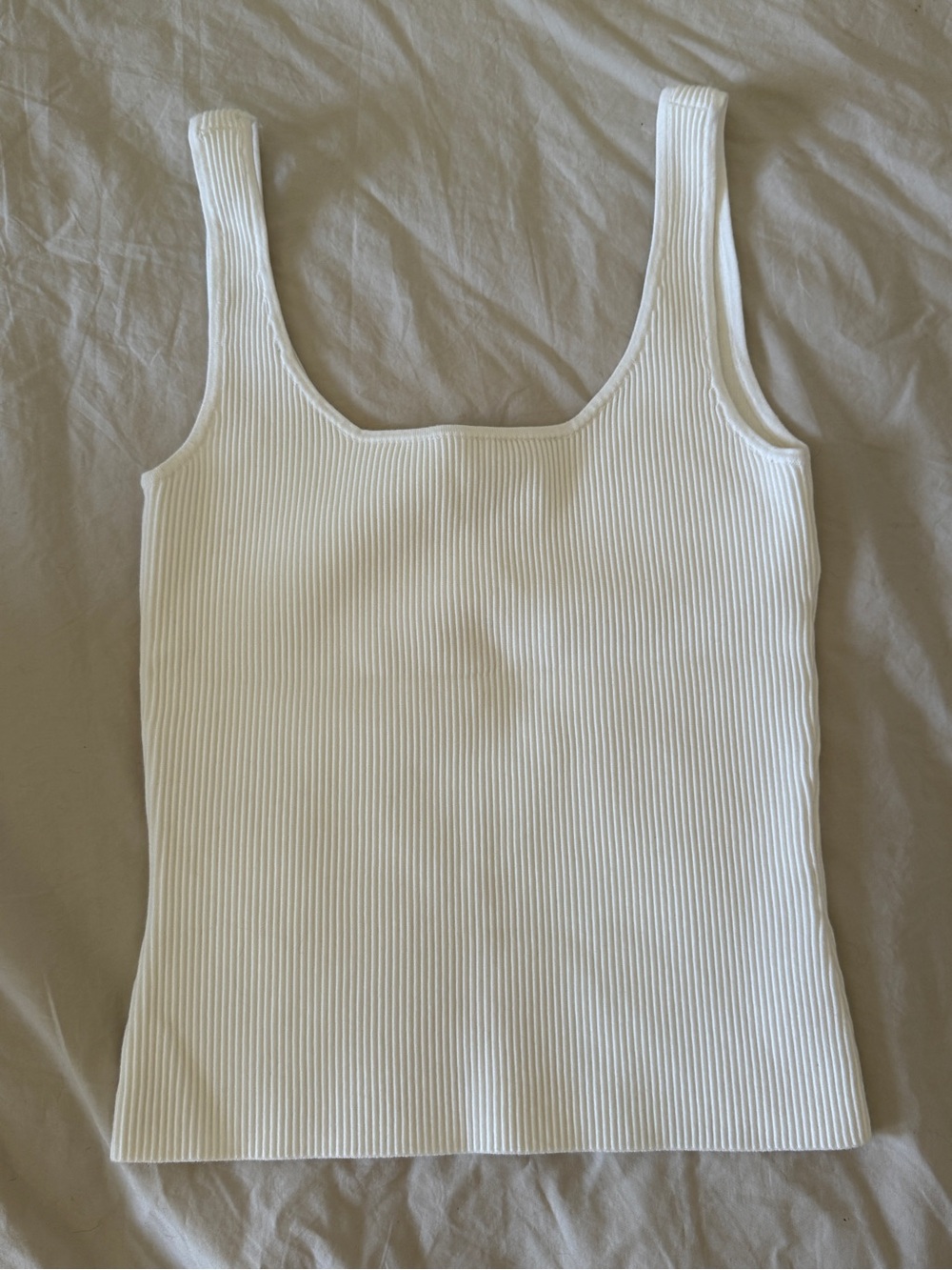 Open Edit Classic White Ribbed Square-Neck Tank Top